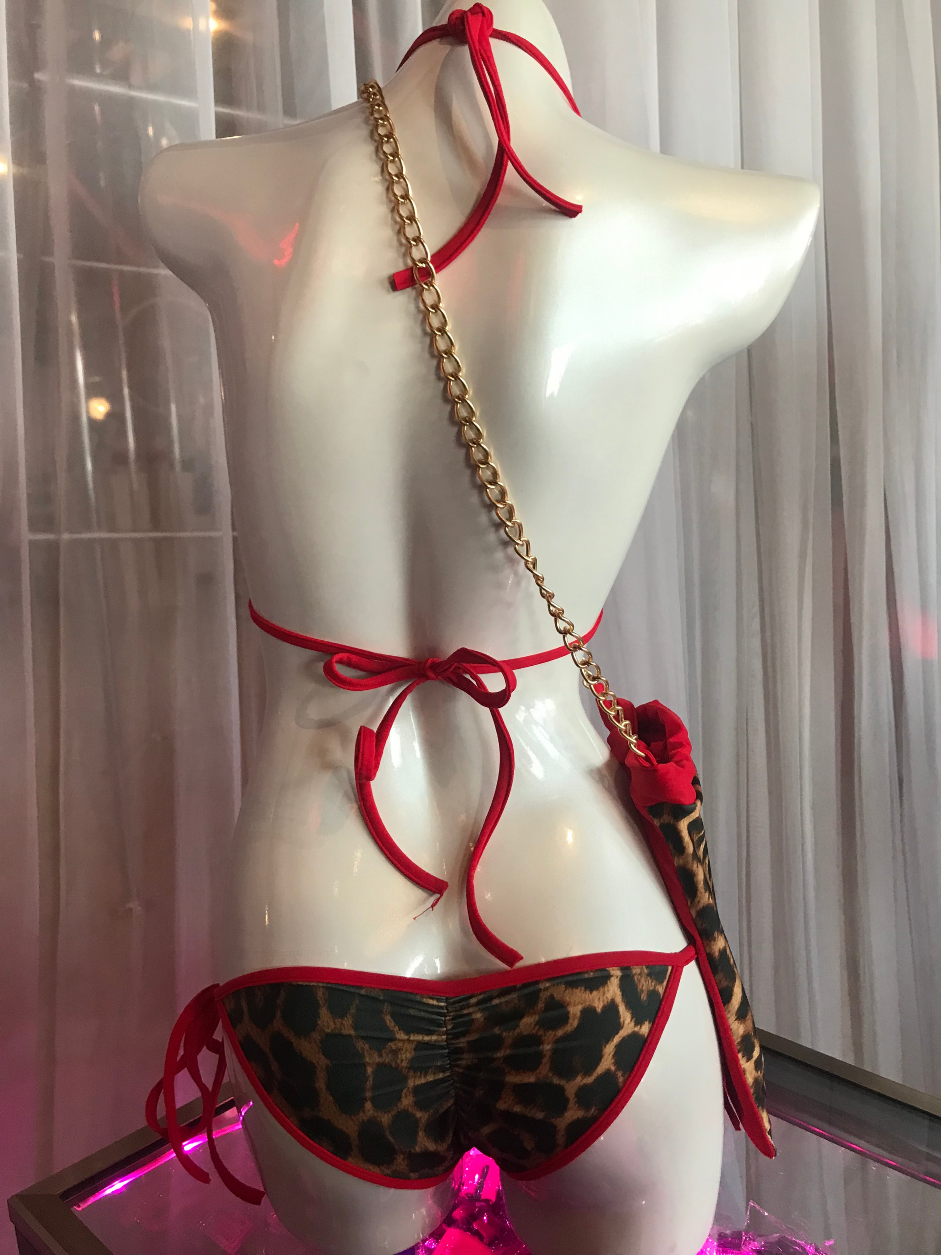 Leopard Print Bikini Red Trim Exotic Dance Wear